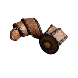 Chico's Womens Medium Adjustable Decorative Tooled Waist Brown Leather Belt